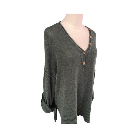 She + Sky Green Knit Henley Loose Knit Pullover Sweater Women’s Size Large - Picture 2 of 7